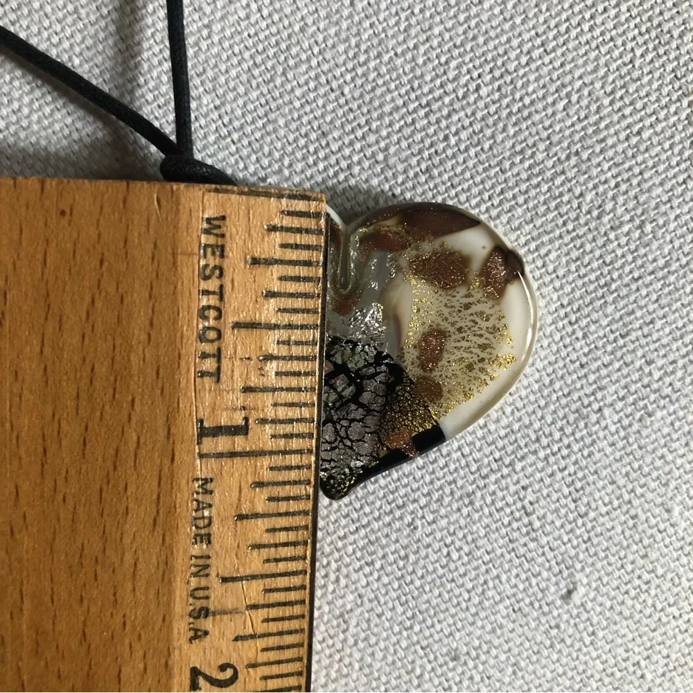 Murano Glass Heart Black & White with Gold, Silver, and Copper Crackle Glaze - Picture 12 of 12